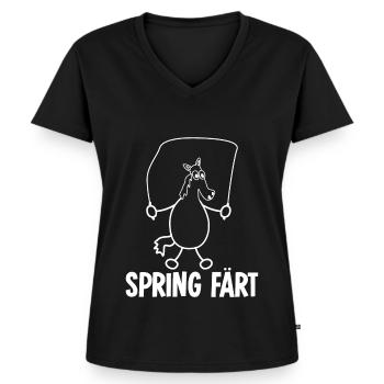 Pferd Färt Reiten Springpferd Reitsport - Frauen Premium Bio T-Shirt mit V-Ausschnitt - Schwarz - Vorne - AI Model Female 172 light (172cm)