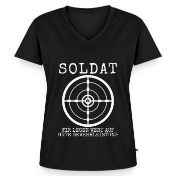 Panzergrenadier Feldjäger Witz Soldat - Frauen Premium Bio T-Shirt mit V-Ausschnitt - Schwarz - Vorne - AI Model Female 172 light (172cm)