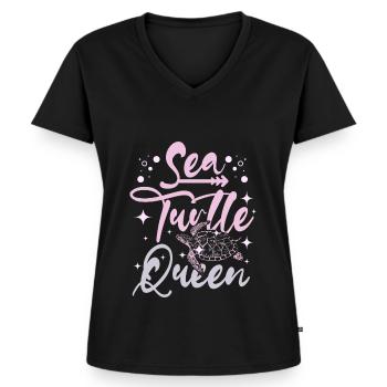 Sea Turtle queen - Frauen Premium Bio T-Shirt mit V-Ausschnitt - Schwarz - Vorne - AI Model Female 172 light (172cm)