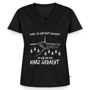 Harz Torfhaus Brocken Brockenbahn Harzer - Frauen Premium Bio T-Shirt mit V-Ausschnitt - Schwarz - Vorne - AI Model Female 172 light (172cm)