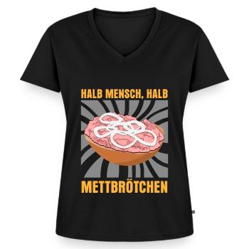 Mettbrötchen Hackfleisch Mettfleisch - Frauen Premium Bio T-Shirt mit V-Ausschnitt - Schwarz - Vorne - AI Model Female 172 light (172cm)