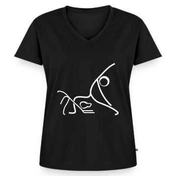 Yoga para perros con perro - Camiseta ecológica prémium para mujer con cuello de pico - negro - delante - AI Model Female 172 light (172cm)