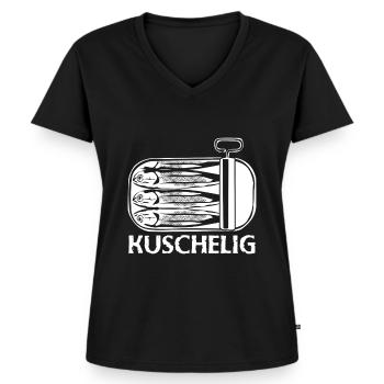 Sardine Hering Sardinen Heringe Fisch - Frauen Premium Bio T-Shirt mit V-Ausschnitt - Schwarz - Vorne - AI Model Female 172 light (172cm)