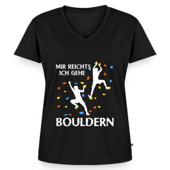 Bouldern Klettern Kletterer - Frauen Premium Bio T-Shirt mit V-Ausschnitt - Schwarz - Vorne - AI Model Female 172 light (172cm)