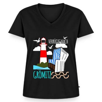 Verrückt nach Grömitz - Frauen Premium Bio T-Shirt mit V-Ausschnitt - Schwarz - Vorne - AI Model Female 172 light (172cm)