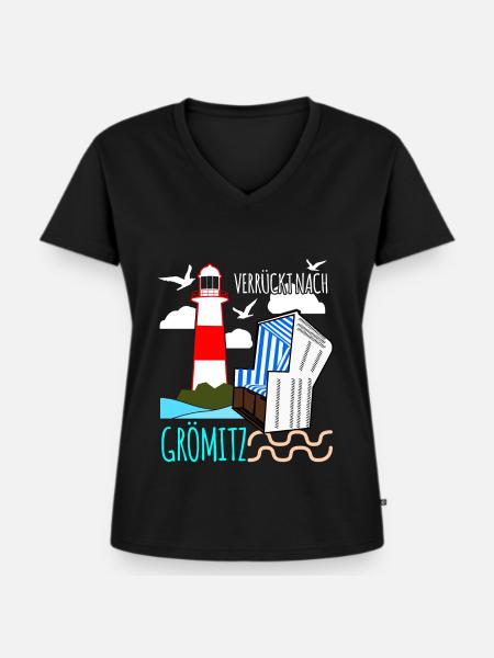 Verrückt nach Grömitz - Frauen Premium Bio T-Shirt mit V-Ausschnitt - Schwarz