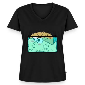 Poisson-globe dans l’aquarium Poisson-globe - T-shirt encolure en V Premium bio Femme - noir - Devant - AI Model Female 172 light (172cm)