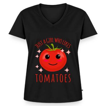 Tomato Girl Tomatoes - Frauen Premium Bio T-Shirt mit V-Ausschnitt - Schwarz - Vorne - AI Model Female 172 light (172cm)