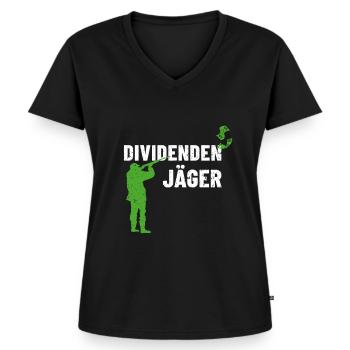 Dividenden Jäger - Frauen Premium Bio T-Shirt mit V-Ausschnitt - Schwarz - Vorne - AI Model Female 172 light (172cm)