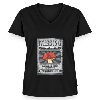 Wanted porcini mushroom funny mushroom gift - Women's Premium Organic V-neck T-shirt - black - Front - AI Model Female 172 light (172cm)