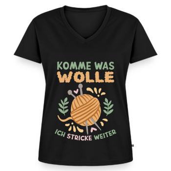 Komme was wolle ich stricke weiter - Stricken - Frauen Premium Bio T-Shirt mit V-Ausschnitt - Schwarz - Vorne - AI Model Female 172 light (172cm)