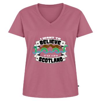 I want to Believe, das Nessie Scotland T-Shirt - Frauen Premium Bio T-Shirt mit V-Ausschnitt - Mauve - Vorne - AI Model Female 172 dark (172cm)