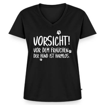 Frauchen Hund Lustig Spruch Hundehalterin - Frauen Premium Bio T-Shirt mit V-Ausschnitt - Schwarz - Vorne - AI Model Female 172 light (172cm)