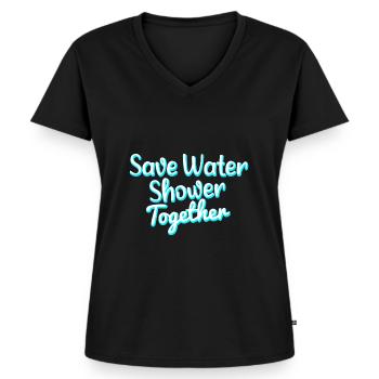 save water shower together - Frauen Premium Bio T-Shirt mit V-Ausschnitt - Schwarz - Vorne - AI Model Female 172 light (172cm)