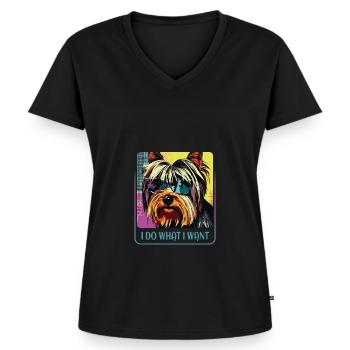 Stubborn Yorkie - Women's Premium Organic V-neck T-shirt - black - Front - AI Model Female 172 light (172cm)