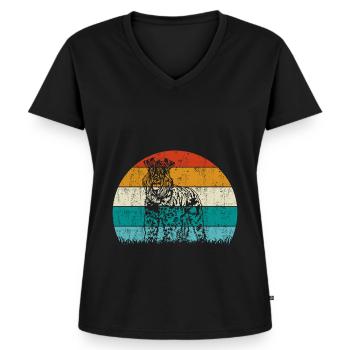 Kerry Blue Terrier Hund Vintage Retro - Frauen Premium Bio T-Shirt mit V-Ausschnitt - Schwarz - Vorne - AI Model Female 172 light (172cm)