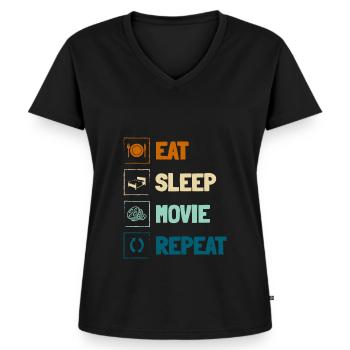Filmstar Kamera Staff Festival - Frauen Premium Bio T-Shirt mit V-Ausschnitt - Schwarz - Vorne - AI Model Female 172 light (172cm)