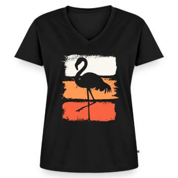 Flamingo Vogel Bunt Exotisch Sommer - Frauen Premium Bio T-Shirt mit V-Ausschnitt - Schwarz - Vorne - AI Model Female 172 light (172cm)