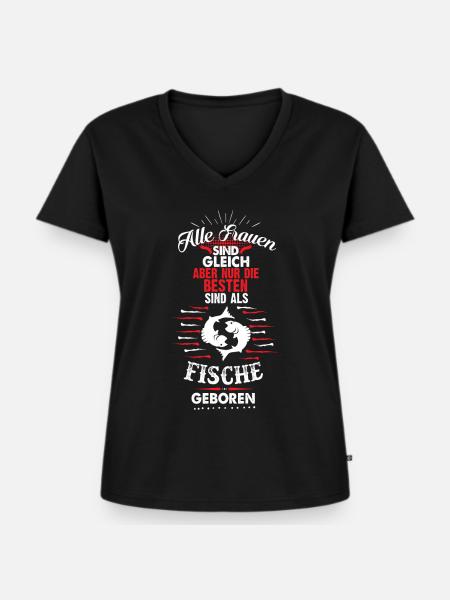 Fische Sternzeichen - Frauen Premium Bio T-Shirt mit V-Ausschnitt - Schwarz