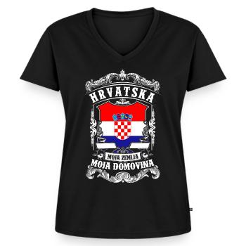 HRVATSKA - Croatia - Kroatien - Women's Premium Organic V-neck T-shirt - black - Front - AI Model Female 172 light (172cm)