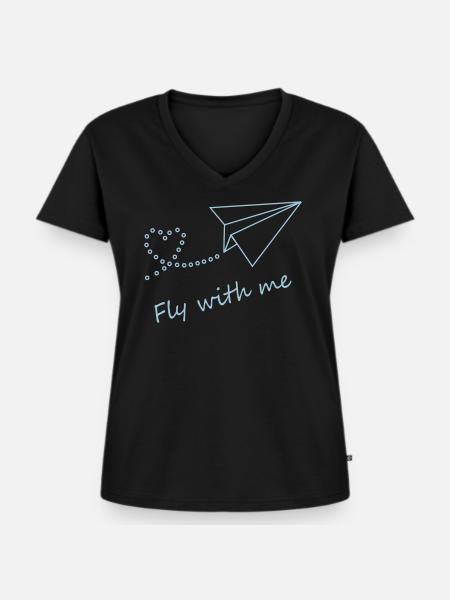 Fly with me - Frauen Premium Bio T-Shirt mit V-Ausschnitt - Schwarz