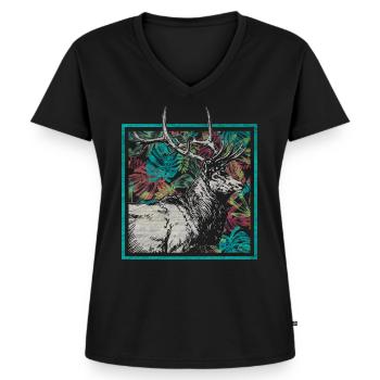 Cerf, cerf, élan, bois, animal, forêt, animal, forêt, cadeau - T-shirt encolure en V Premium bio Femme - noir - Devant - AI Model Female 172 light (172cm)