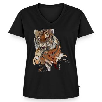 tigre - T-shirt encolure en V Premium bio Femme - noir - Devant - AI Model Female 172 light (172cm)