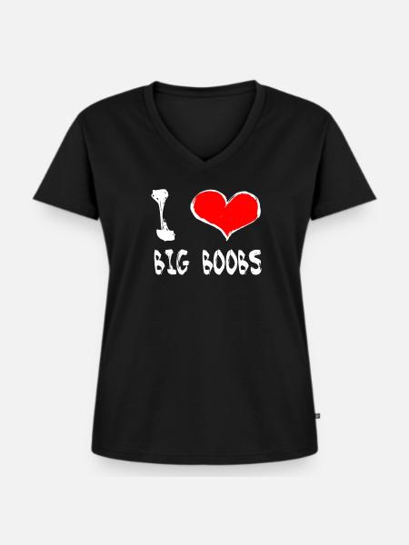 I Love big boobs - Frauen Premium Bio T-Shirt mit V-Ausschnitt - Schwarz