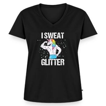 Witziges Einhorn Fitness Gym Glitzer Abs Geschenk - Frauen Premium Bio T-Shirt mit V-Ausschnitt - Schwarz - Vorne - AI Model Female 172 light (172cm)