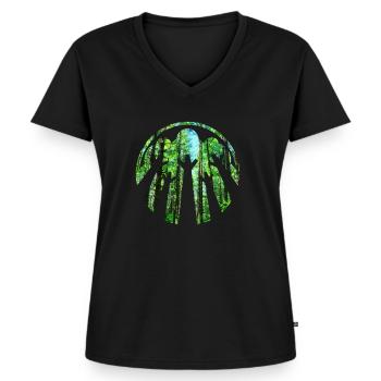 Wald - Frauen Premium Bio T-Shirt mit V-Ausschnitt - Schwarz - Vorne - AI Model Female 172 light (172cm)