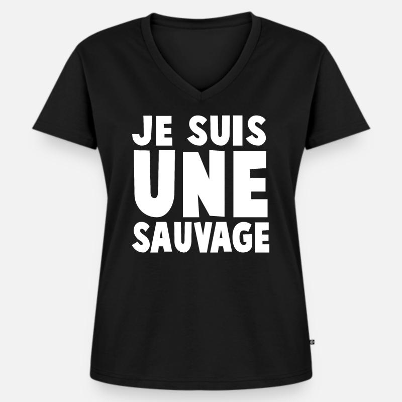 Ich bin ein WILD - Frauen Premium Bio T-Shirt mit V-Ausschnitt - Schwarz