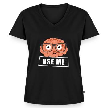 Genius Geschenk Gehirn Brille Nerd schlau Genie - Frauen Premium Bio T-Shirt mit V-Ausschnitt - Schwarz - Vorne - AI Model Female 172 light (172cm)