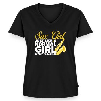 Saxophon - Frauen Premium Bio T-Shirt mit V-Ausschnitt - Schwarz - Vorne - AI Model Female 172 light (172cm)