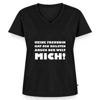 geiler Arsch - Frauen Premium Bio T-Shirt mit V-Ausschnitt - Schwarz - Vorne - AI Model Female 172 light (172cm)