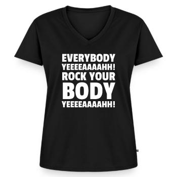 EVERYBODY YEEEEAAAAHH! ROCK YOUR BODY YEEEEAAAAHH! - Frauen Premium Bio T-Shirt mit V-Ausschnitt - Schwarz - Vorne - AI Model Female 172 light (172cm)