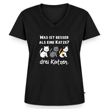 Drei Lustige Katzen Geschenk für Katzenhalter - Frauen Premium Bio T-Shirt mit V-Ausschnitt - Schwarz - Vorne - AI Model Female 172 light (172cm)