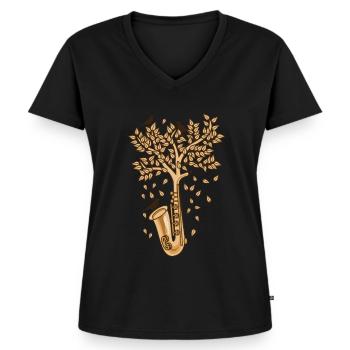 Saxophon Kapelle Blasmusik - Frauen Premium Bio T-Shirt mit V-Ausschnitt - Schwarz - Vorne - AI Model Female 172 light (172cm)
