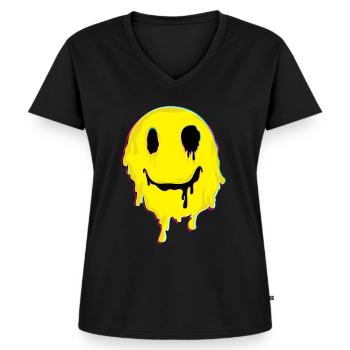 Trippy MDMA Smile Face Drogen Molly Geschenk - Frauen Premium Bio T-Shirt mit V-Ausschnitt - Schwarz - Vorne - AI Model Female 172 light (172cm)