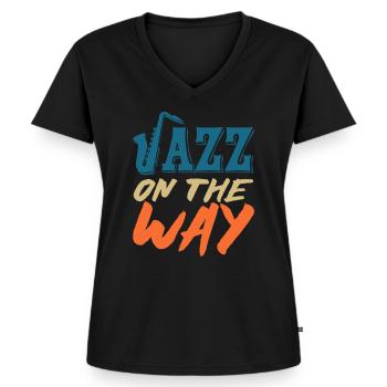Jazz Gift - Women's Premium Organic V-neck T-shirt - black - Front - AI Model Female 172 light (172cm)