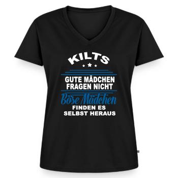 unter dem Kilt - Kiltträger - Frauen Premium Bio T-Shirt mit V-Ausschnitt - Schwarz - Vorne - AI Model Female 172 light (172cm)