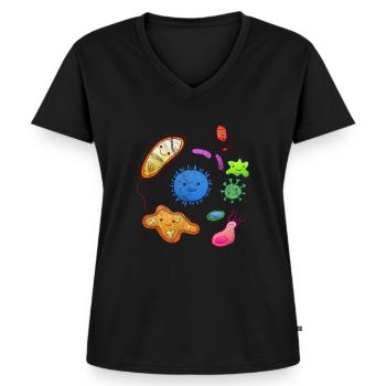 Microorganisme microbiologie microbiologiste bio - T-shirt encolure en V Premium bio Femme - noir - Devant - AI Model Female 172 light (172cm)