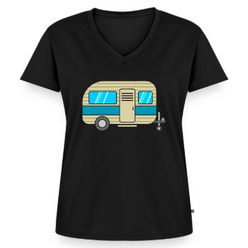 caravane - T-shirt encolure en V Premium bio Femme - noir - Devant - AI Model Female 172 light (172cm)