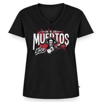 jour des morts mariachi - T-shirt encolure en V Premium bio Femme - noir - Devant - AI Model Female 172 light (172cm)