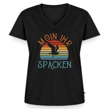 Moin ihr Spacken - Norddeutscher Humor Geschenk - Frauen Premium Bio T-Shirt mit V-Ausschnitt - Schwarz - Vorne - AI Model Female 172 light (172cm)