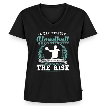 Handball Sport Handballer Handballverein Team - Frauen Premium Bio T-Shirt mit V-Ausschnitt - Schwarz - Vorne - AI Model Female 172 light (172cm)