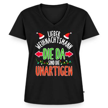 Lieber Weihnachtsmann, die da sind die Unartigen - Frauen Premium Bio T-Shirt mit V-Ausschnitt - Schwarz - Vorne - AI Model Female 172 light (172cm)