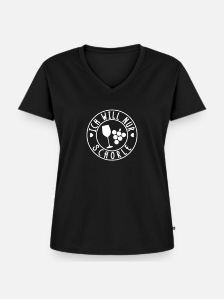 Ich will nur Schorle - Frauen Premium Bio T-Shirt mit V-Ausschnitt - Schwarz