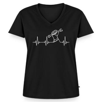 Schraubenschlüssel Herzschlag Handwerker Mechanike - Frauen Premium Bio T-Shirt mit V-Ausschnitt - Schwarz - Vorne - AI Model Female 172 light (172cm)
