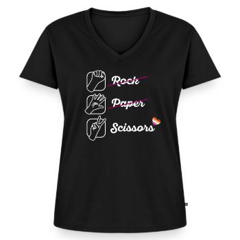 LGBTQ Lesbisch Schere Stein Papier Geschenk - Frauen Premium Bio T-Shirt mit V-Ausschnitt - Schwarz - Vorne - AI Model Female 172 light (172cm)