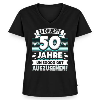 50 Geburtstag - Frauen Premium Bio T-Shirt mit V-Ausschnitt - Schwarz - Vorne - AI Model Female 172 light (172cm)